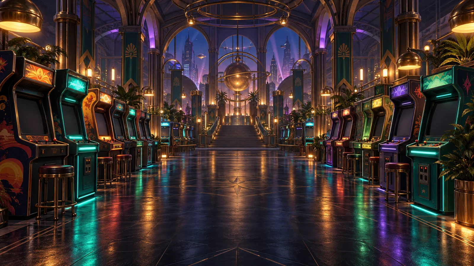 The neon cabinet halls of Crispy Arcade